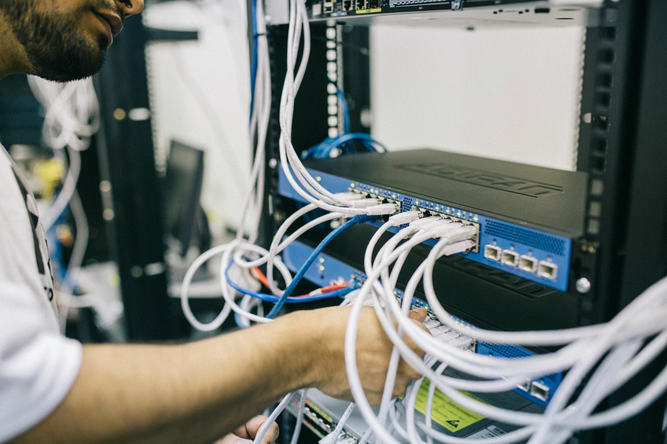 man in server room